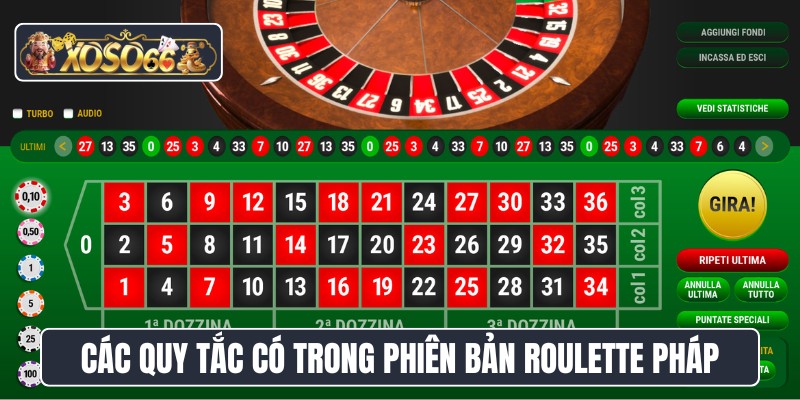 Các quy tắc có trong phiên bản roulette pháp