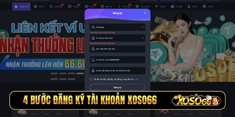 4 bước đăng ký tài khoản XOSO66